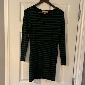 Michael Kors Black and Green Striped Long-Sleeve Knit Dress